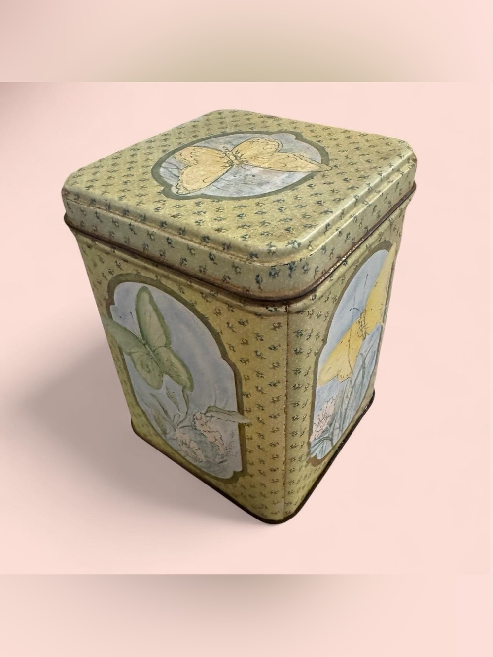 Butterfly Decorative Tin Canister - Yellow & Green